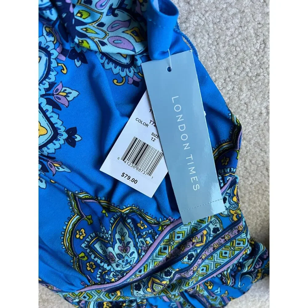 NWT London Times blue bohemian floral maxi dress size 10 - Picture 8 of 9